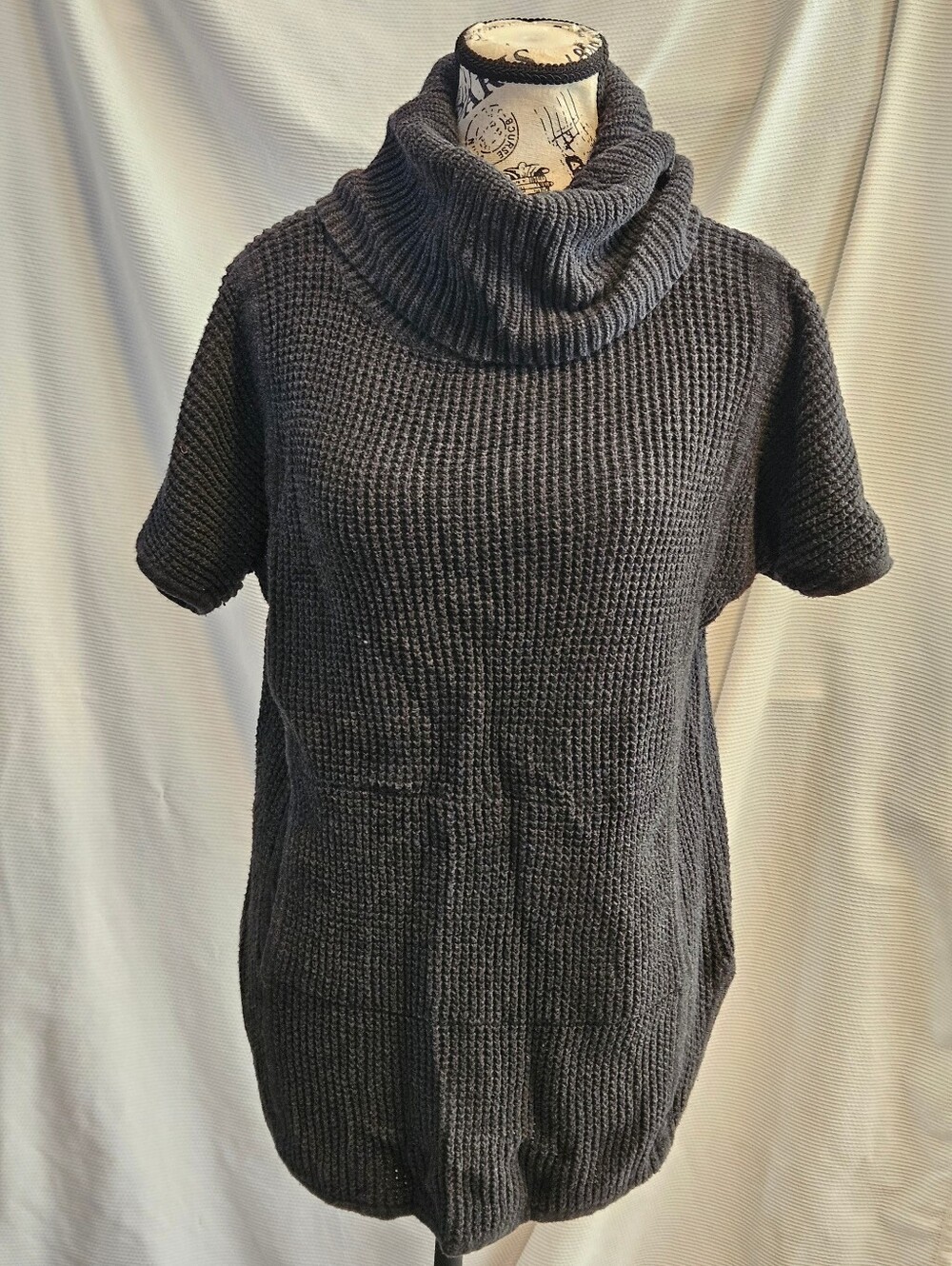 UGG Women S Black Charcoal Waffle Knit Cowl Neck Short Sleeve Sweater Tunic